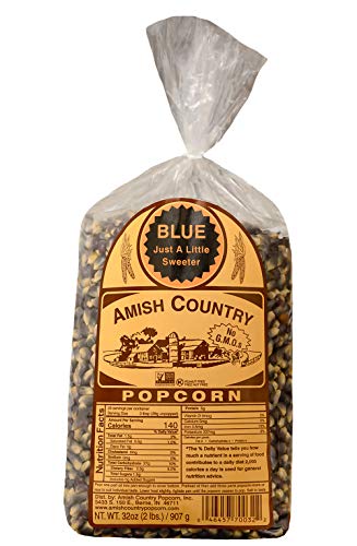 Product Cover Amish Country Popcorn - 2 Lb Blue Kernels - Old Fashioned, Non GMO, Gluten Free, Microwaveable, Stovetop and Air Popper Friendly with Recipe Guide