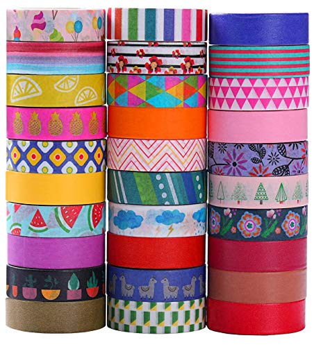 Product Cover Ninico 30 Rolls Washi Tape Set - 10mm Wide, Colorful Flower Style Design, Decorative Masking Tape for DIY Craft Scrapbooking Gift Wrapping