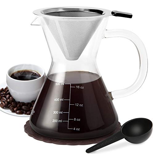 Product Cover Secura Pour Over Coffee Dripper, 17 oz, Glass Coffeemaker with Stainless Steel Filter