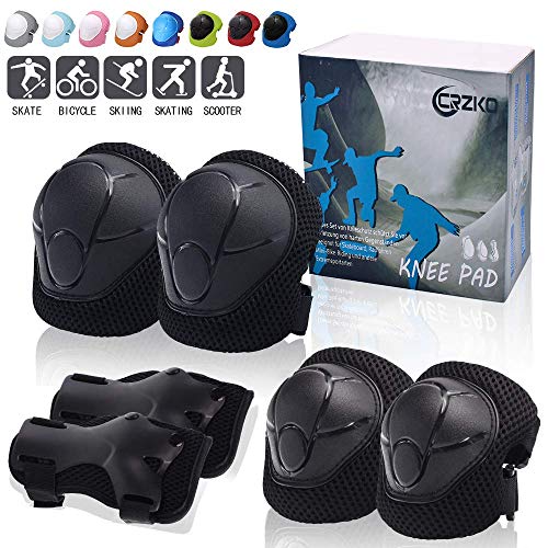 Product Cover CrzKo Kids Protective Gear, Knee Pads and Elbow Pads 6 in 1 Set with Wrist Guard and Adjustable Strap for Rollerblading Skateboard Cycling Skating Bike Scooter