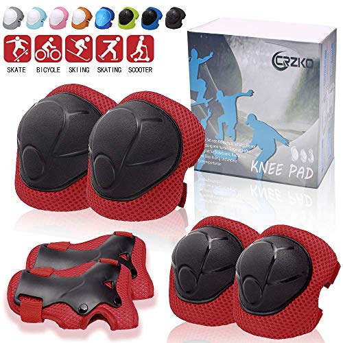 Product Cover CRZKO Kids Protective Gear, Knee Pads and Elbow Pads 6 in 1 Set with Wrist Guard and Adjustable Strap for Rollerblading Skateboard Cycling Skating Bike Scooter