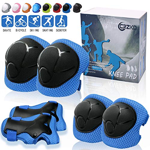 Product Cover CRZKO Kids Protective Gear, Knee Pads and Elbow Pads 6 in 1 Set with Wrist Guard and Adjustable Strap for Rollerblading Skateboard Cycling Skating Bike Scooter