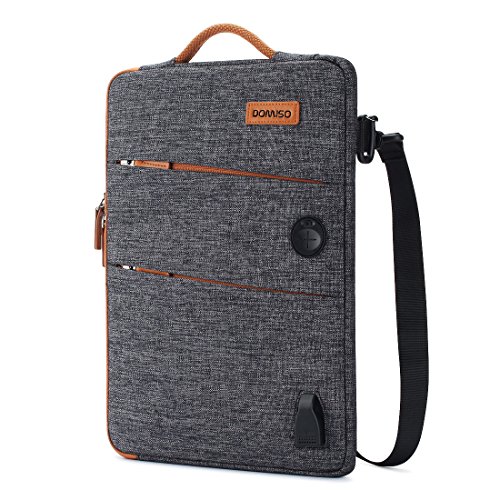 Product Cover DOMISO 13.3 Inch Waterproof Laptop Sleeve Canvas with USB Charging Port Headphone Hole for 13-13.3 Inch Laptops/MacBook Pro Retina/Dell Inspiron 13 XPS 13 / Asus/Acer/Lenovo/HP, Dark Grey