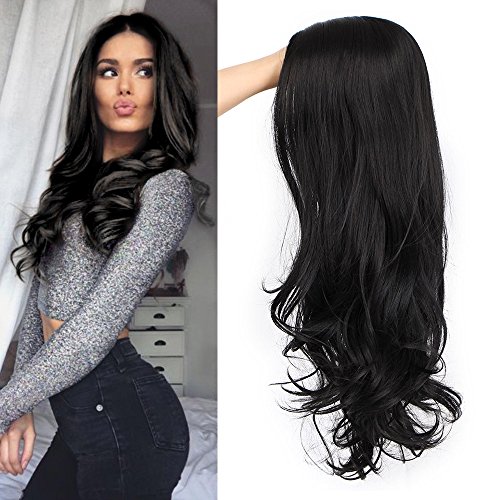 Product Cover AISI QUEENS Black Wavy Wigs for Women Long Curly Wig Synthetic Party Wigs Middle Part Full Wigs Natural Looking