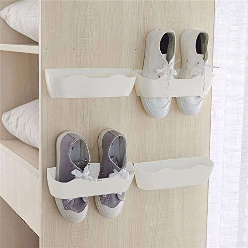 Product Cover Yocice Wall Mounted Shoes Rack 4pcs with Sticky Hanging Strips, Plastic Shoes Holder Storage Organizer,Door Shoe Hangers (White- SM02(4PCS))