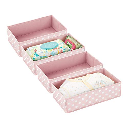 Product Cover mDesign Soft Fabric Dresser Drawer and Closet Storage Organizer for Child/Kids Room or Nursery - Roomy Open Rectangular Compartment Organizer - Fun Polka Dot Print, 4 Pack - Pink/White