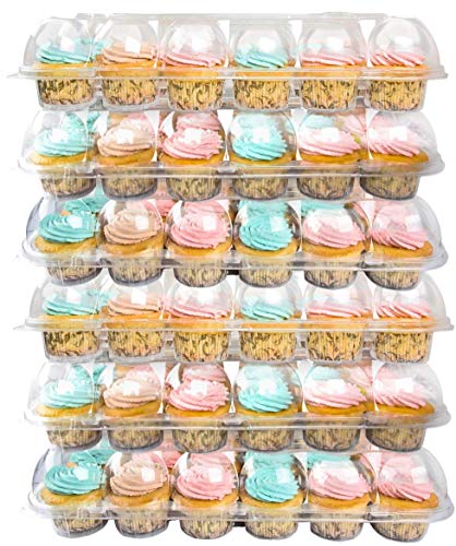 Product Cover BAKERY BEST [6 Sets of 24 Counts] Cupcake Carrier, Plastic Container Holder for 24 Cupcakes - Cupcake Boxes, Clear Plastic Disposable Containers, Tall Dome Detachable Lid, Storage Tray, Muffin Holder