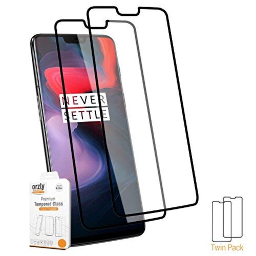 Product Cover Orzly OnePlus 6 Screen Protectors, Twin Pack of Pro-Fit (Full Coverage) Tempered Glass Screen Protector for Oneplus6 (Case Compatible)