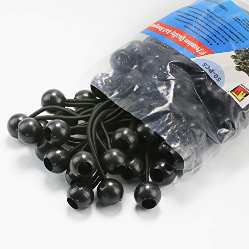 Product Cover 9 inch 50 Piece Heavy Duty 5mm Ball Bungee Canopy Cord by Wellmax, Black Color