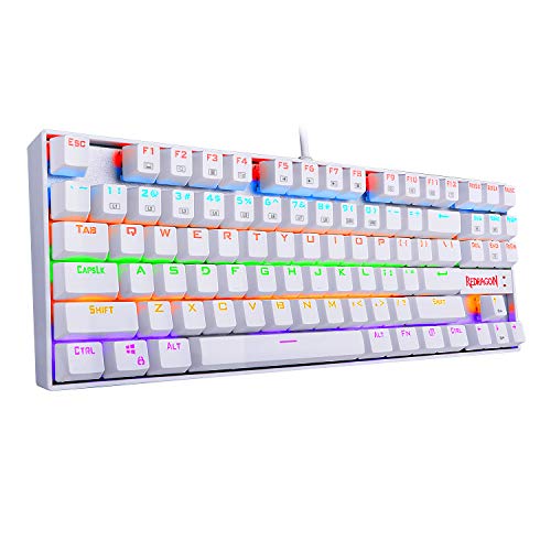 Product Cover Redragon K552 Mechanical Gaming Keyboard, RGB Rainbow Backlit, 87 Keys, Tenkeyless, Compact Steel Construction with Cherry MX Blue Switches for Windows PC Gamer (White)