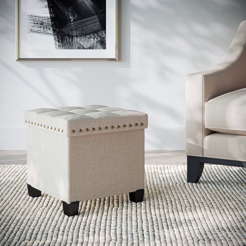 Product Cover Nathan James Payton Foldable Storage Ottoman Footrest and Seat Cube, Beige