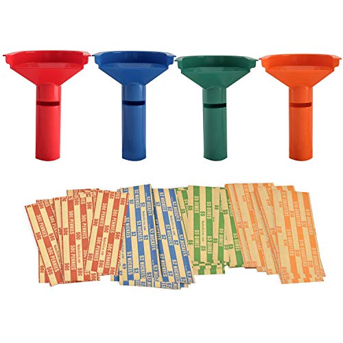 Product Cover Nadex Easy Wrap Coin Stacking Tubes with 252 Coin Wrappers - Funnel Shaped Color-Coded Coin Roll Sorting Tubes