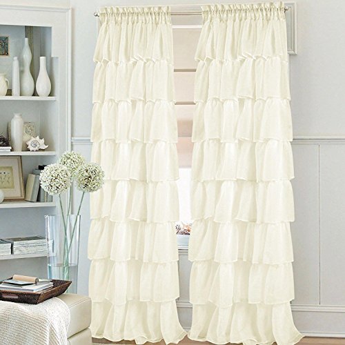 Product Cover Jody Clarke 1 PC Ivory Window Treatment Curtain Crushed Sheer Panel Drape Gypsy Ruffle Style Semi-Sheer Fully Stitched with Rod Pocket for Any Room in 55