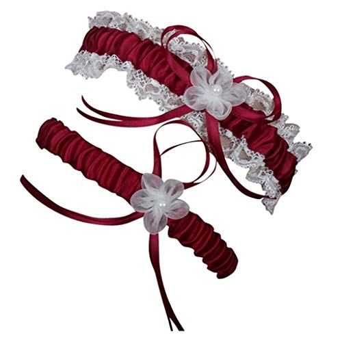 Product Cover YDTQXG Women's White Lace Wedding Garters 2-Piece Set Bridal Garter Prom Gift-Burgundy