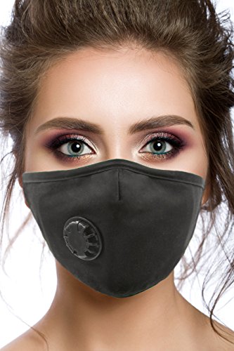 Product Cover Air Pollution Cotton Face Mask - 4 Carbon Filters and Respirator Valve - Anti-Dust, Smoke, Allergies, Gas, Germs and Flu - Washable and Reusable - Travel Breathing Clean Air - N99 Protection - Black