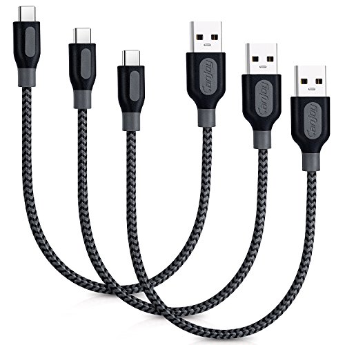 Product Cover USB Type C Cable Short, Canjoy 3Pack 1ft USB C Cable Nylon Braided Fast Charger for Samsung Galaxy S10 S9 S8 Plus, Note 9 8, LG G7 ThinQ G5 G6 V20 V30, Moto X4 Z3 G6, Google Pixel XL 2XL 3XL C, Nexus
