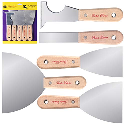 Product Cover Bates- Paint Scraper, 5 Pc Scraper Tool, Putty Knife Set, Putty Knife, Painting Tools, 5 in 1 Tool, Spackle Knife, Wallpaper Scraper, Painters Tool, Crown Molding Tool, Paint Remover for Wood, Scraper