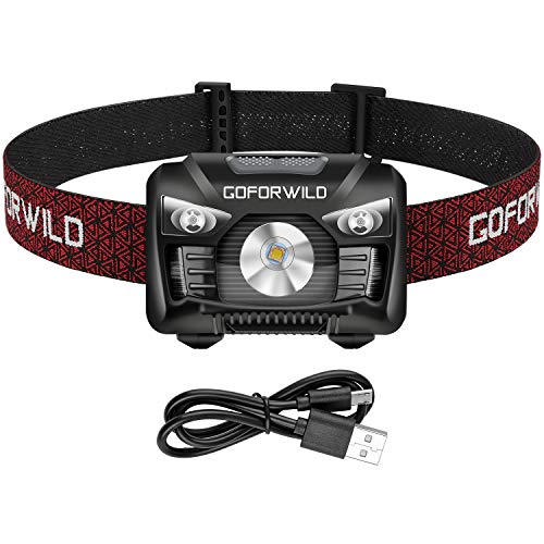 Product Cover Rechargeable Headlamp, 500 Lumens White Cree LED Head Lamp Flashlight with Redlight and Motion Sensor Switch, Perfect for Running, Hiking, Lightweight, Waterproof, Adjustable Headband, 5 Display Modes