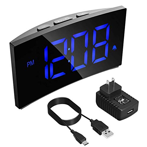 Product Cover PICTEK Digital Alarm Clock, 5'' Dimmable Curved LED Screen Time Clock for Kids Bedrooms Desk Living Room, Big Digit Display, Snooze, 12/24 Hour, Battery Backup, USB Charger, Power Adapter, Blue