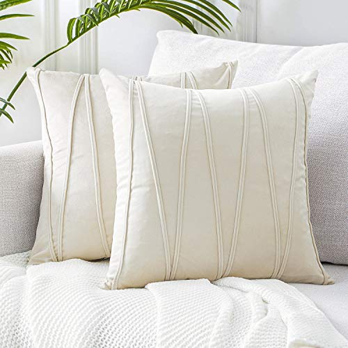 Product Cover Top Finel Cream Decorative Throw Pillow Covers 18 x 18 Inch Soft Solid Velvet Cushion Covers for Couch Sofa Bed 45 x 45 cm, Pack of 2, Off White