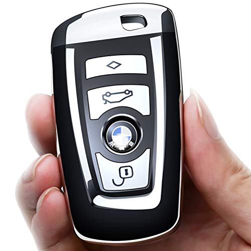 Product Cover Uxinuo for BMW Key Fob Cover, Full Protection Soft TPU Key Fob Case Compatible with BMW 1 3 4 5 6 7 Series and X3 X4 M5 M6 GT3 GT5 Keyless Smart Rmote, Silver