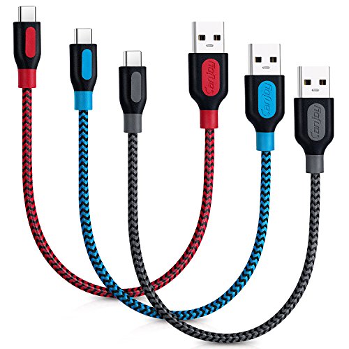 Product Cover USB Type C Cable, 3Pack Canjoy Short USB C Cable 1ft Braided USB C Charger Cord Compatible Samsung Galaxy S10e S10 S9 S8 Plus, Note 9 8, Moto X4 G6 Z3, Google Pixel XL 2XL 3XL C, LG G7 ThinQ G6 G5 V30