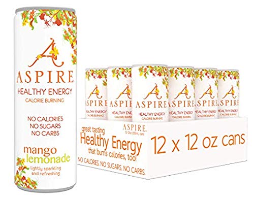 Product Cover ASPIRE Healthy Energy, Calorie Burning, Zero Calorie, Zero Sugar Drink Mango Lemonade 12-Pack