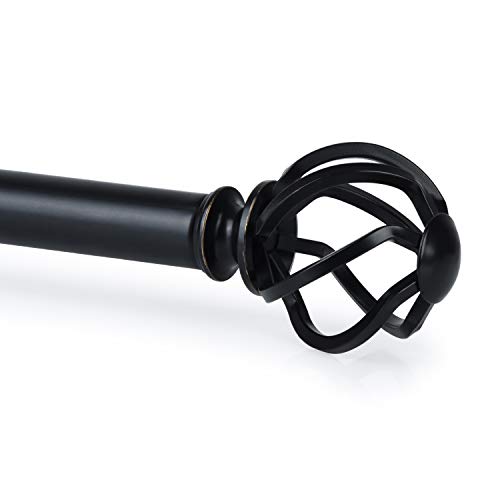 Product Cover KAMANINA 1 Inch Curtain Rods Single Window Rod 72 to 144 Inches, Twisted Cage Finials, Black Drapery Rod