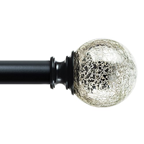 Product Cover KAMANINA 1 Inch Curtain Rod Single Window Rod 36-72 Inches, Crackle Glass Finials, Black Drapery Rod