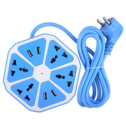 Product Cover Inventia (1 yr Warranty) Hexagon Shape Sky Blue Color Socket Extension Board with 4 USB 2.0Amp Charging Points