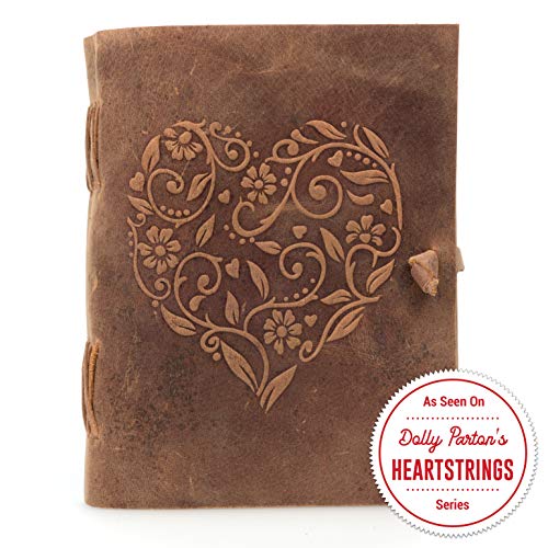 Product Cover Genuine Leather Journal for Women - Beautiful Handmade Leather Bound Notebook with Embossed Heart Cover - for Daily Drawing and Sketching - Perfect 8 x 6 Inches Size for Travel or Writing on The Go