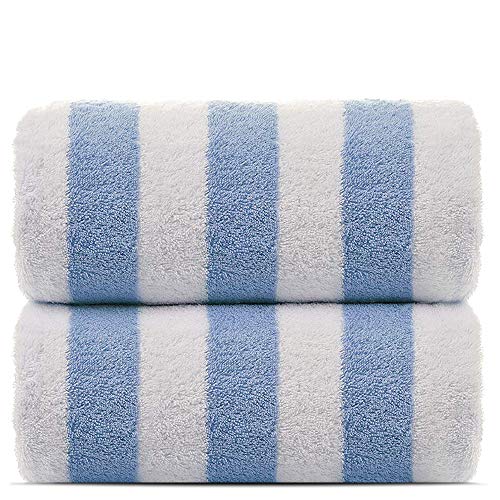 Product Cover Towel Bazaar 2-Pack Turkish Cotton Cabana Striped Beach/Pool/Bath Towel (Blue, 30