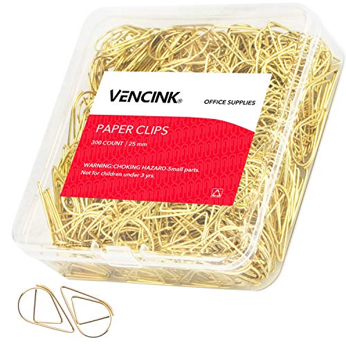 Product Cover 300 Pieces Gold Cute Paper Clips Smooth Stainless Steel Drop-Shaped Wire Small Paperclips for Office Supplies Girls Kids School Students Paper Document Organizing by VENCINK