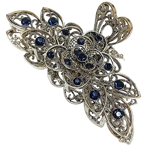 Product Cover Vintage Chic Metal Alloy Rhinestone Large Size Fancy Hair Claw Jaw Clips Pins - Women Fashion Retro Flowers Hair Catch Barrette Hair Updo Grip Hair Accessories for Thick Hair (A#)