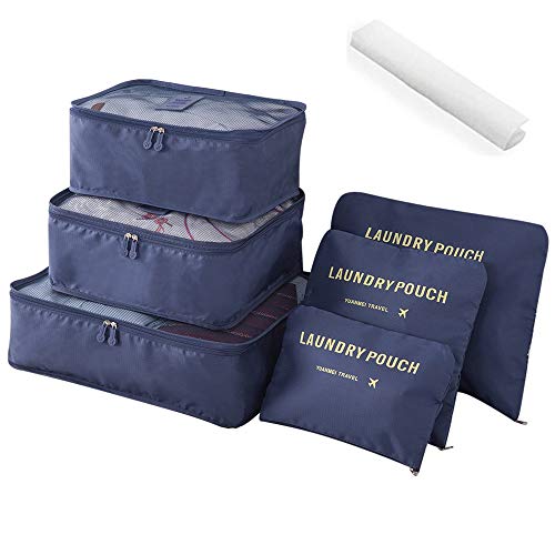 Product Cover Travel Luggage Organizer, Travel Storage Bag for Suitcase, Packing Organizer, Travel Packing Pouches Packing Cubes, Clothes Sorting Package -7 Set (Navy)