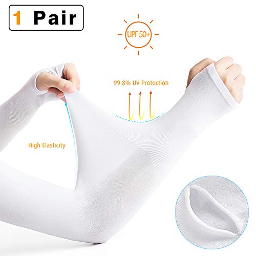 Product Cover NIANPU UV Protection Cooling Arm Sleeves - UPF 50 Long Sun Sleeves for Men & Women. Perfect for Cycling, Driving, Running, Basketball, Football & Outdoor Activities (White)