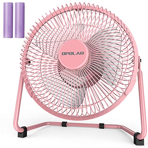 Product Cover OPOLAR Battery Operated and USB Powered Rechargeable Desk Fan with Two Batteries, 9 Inch Metal Frame, Enhanced Airflow, Lower Noise, Two Speeds, Personal Cooling Fan for Home & Office - Pink