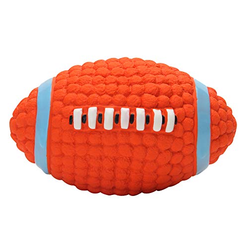 Product Cover EETOYS Soft Latex Squeaky Dog Chew Toy with Squeaker Floating Bouncing Ball for Interactive Training Fetch and Play (Large, Orange Rugby Football)