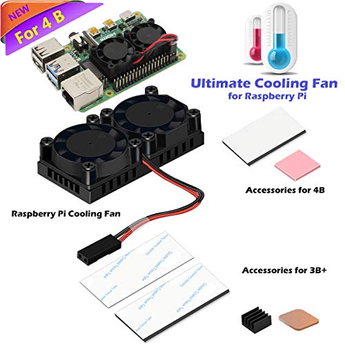 Product Cover iUniker Raspberry Pi 4 Fan, Raspberry Pi Dual Fan with Raspberry Pi Heatsink, Raspberry Pi Fan for Raspberry Pi 4 Model B, 3B+/Pi 3 B/Pi 2 B