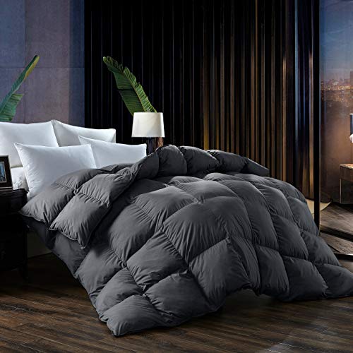 Product Cover L LOVSOUL Down Comforter King All Season Duvet Insert,Hypoallergenic Goose Down Comforter,1200 Thread Count 700+Fill Power 100% Egyptian Cotton(Grey,106x90inches)