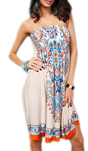Product Cover Womens Bohemian Strapless Dress Hot Summer Beach Sundress Casual Tee Dress