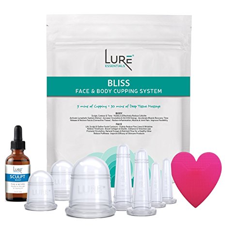 Product Cover BLISS Face Body Cupping Sets - Facial plus Cellulite Vacuum Silicone Cup Therapy - Includes Oil - Fascia Pain Management Myofascial Release