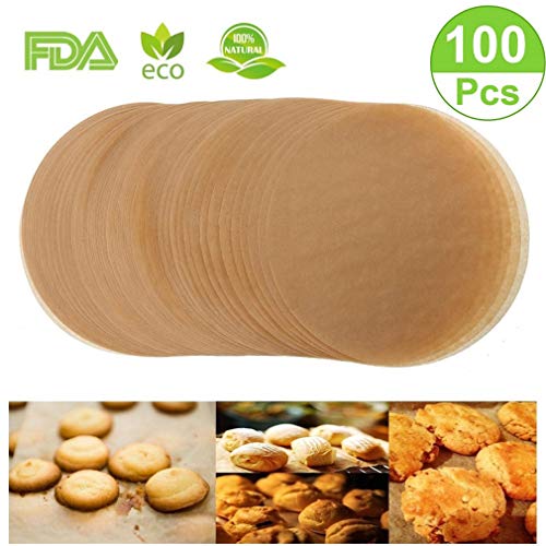 Product Cover Unbleached Parchment Paper Cookie Baking Sheets,12 Inch Premium Brown Parchment Paper Liners for Round Cake Pans Circle,Non-stick Air Fryer Liners,100 Count