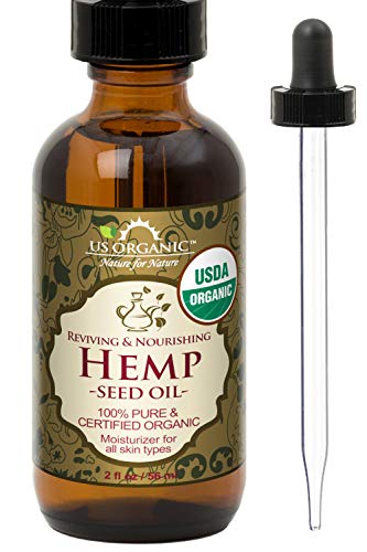 Product Cover US Organic Hemp Seed Oil, USDA Certified Organic,100% Pure & Natural, Cold Pressed Virgin, Unrefined, Amber Glass Bottle with Glass Eye Dropper for Easy Application (2 oz (56 ml))