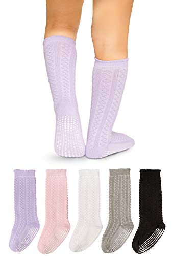 Product Cover LA Active Baby Toddler Knee High Grip Socks - 5 Pairs - Non Slip/Skid Cable Knit (Variety, 12-36 Months)