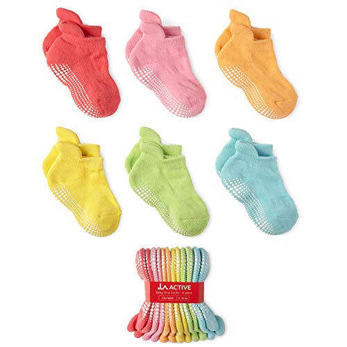 Product Cover LA Active Baby Toddler Grip Ankle Socks - 6 Pairs - Non Slip/Skid Covered (Color Splash, 12-36 Months)