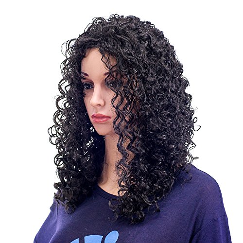 Product Cover SWACC 20-Inch Long Big Bouffant Curly Wigs for Women Synthetic Heat Resistant Fiber Hair Pieces with Wig Cap (Black)