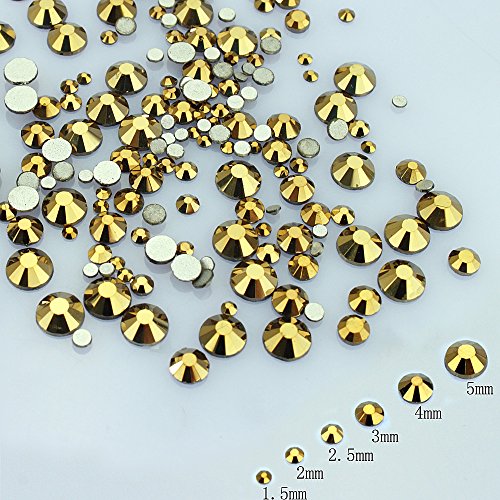 Product Cover LolliBeads Resin Crystal Round Nail Art Mixed Flat Backs Acrylic Rhinestones Gems,Mix Size 1.5-5 mm, Color Antiqued Gold (1200Pcs)