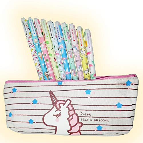 Product Cover Cutieyou Unicorn Flamingo Gel Ink Pens 10 pcs + Unicorn Pencil case, fine Point 0.5mm Pen - Unicorn gift for girls