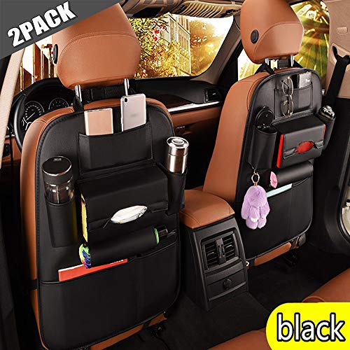 Product Cover 2 Pack PU Leather Premium Car SeatBack Organizer Travel Accessories, Car Seat Back Organizer Seat Protector/Kick mats Back seat Protector and Cup Holder Holder,Universal Use Seat Covers